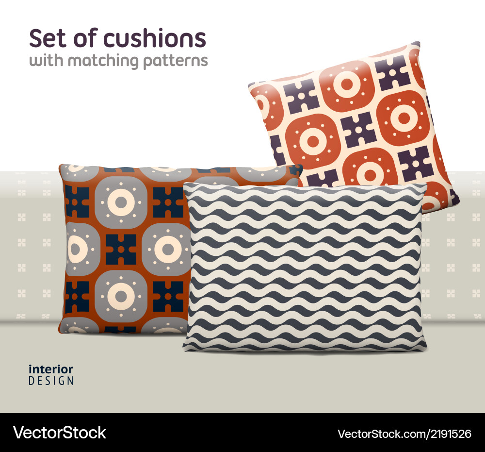 Set of cushions and pillows with matching seamless Vector Image