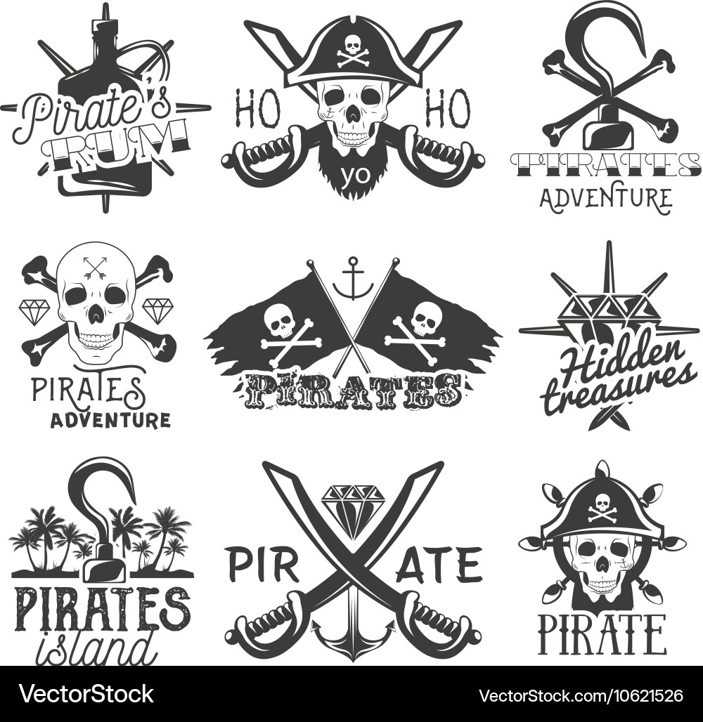 Set of pirates logos emblems badges vector image