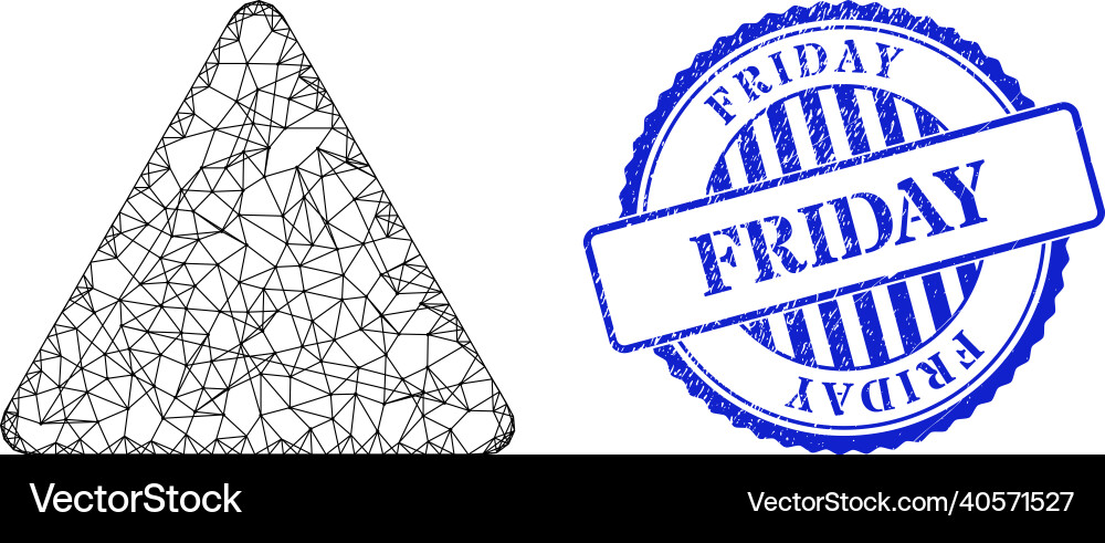 Grunge friday badge and net rounded triangle web vector image