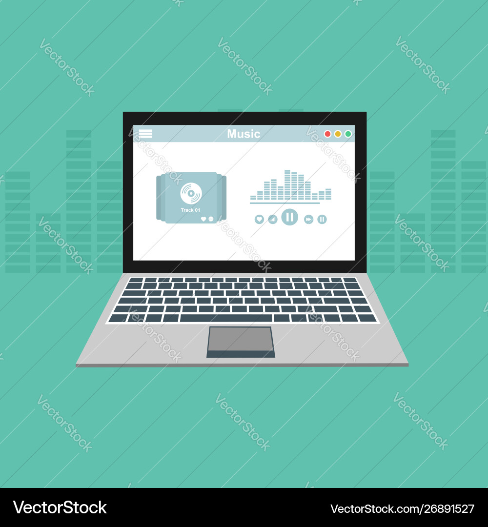 Media player application app template with flat Media player application app template with flat Vector Image