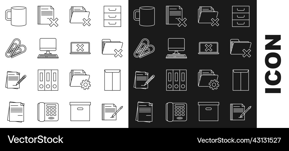 Set line blank notebook and pen envelope delete vector image