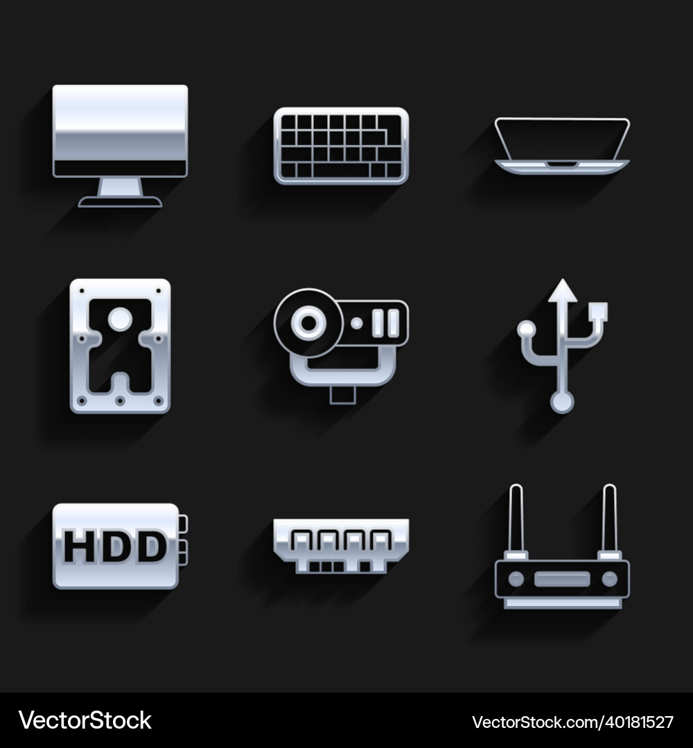 Set web camera ram random access memory router Set web camera ram random access memory router vector image