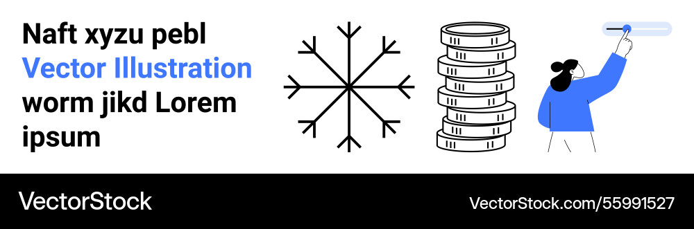 Snowflake and coin stack with person writing Vector Image