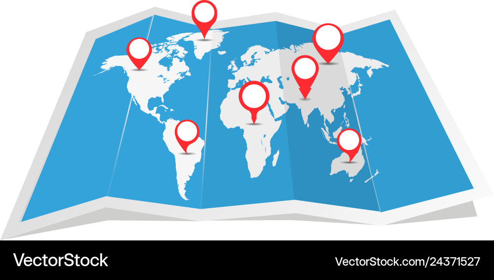 World map with shadow and pointers World map with shadow and pointers vector image
