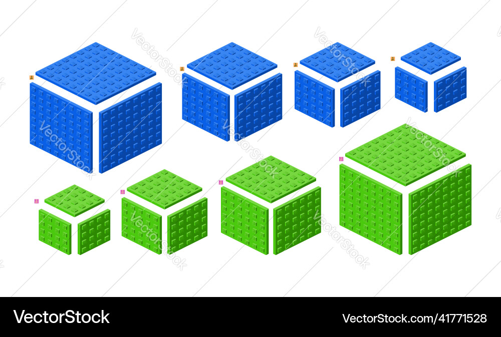 3d set of colored constructor kit in isometry 3d set of colored constructor kit in isometry vector image
