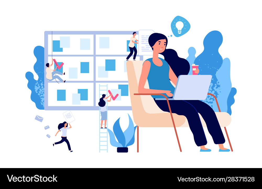 Businesswoman working self management brainstorm Vector Image