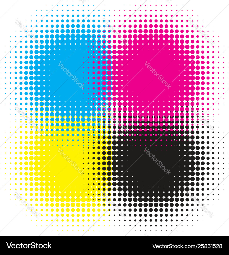 Cmyk halftone element faded cymk color prints Cmyk halftone element faded cymk color prints vector image