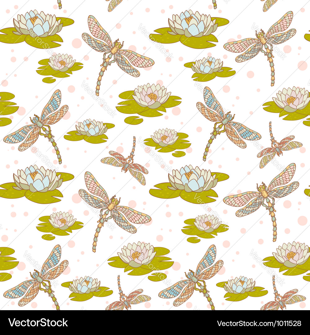 Dragonfly and Lotus Pattern vector image