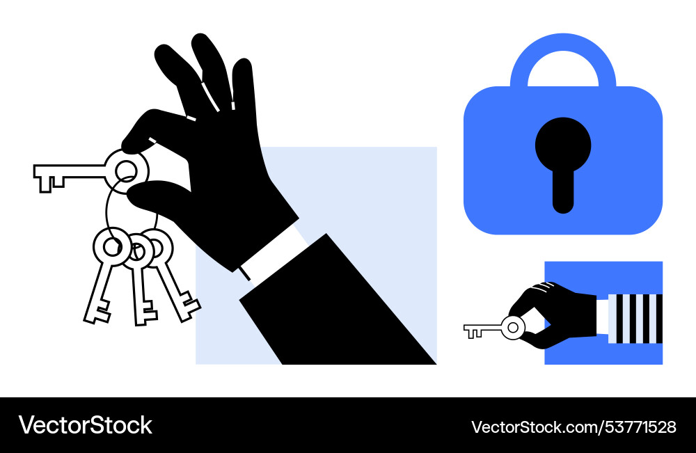 Hand holding keys and lock symbol in minimalistic Vector Image