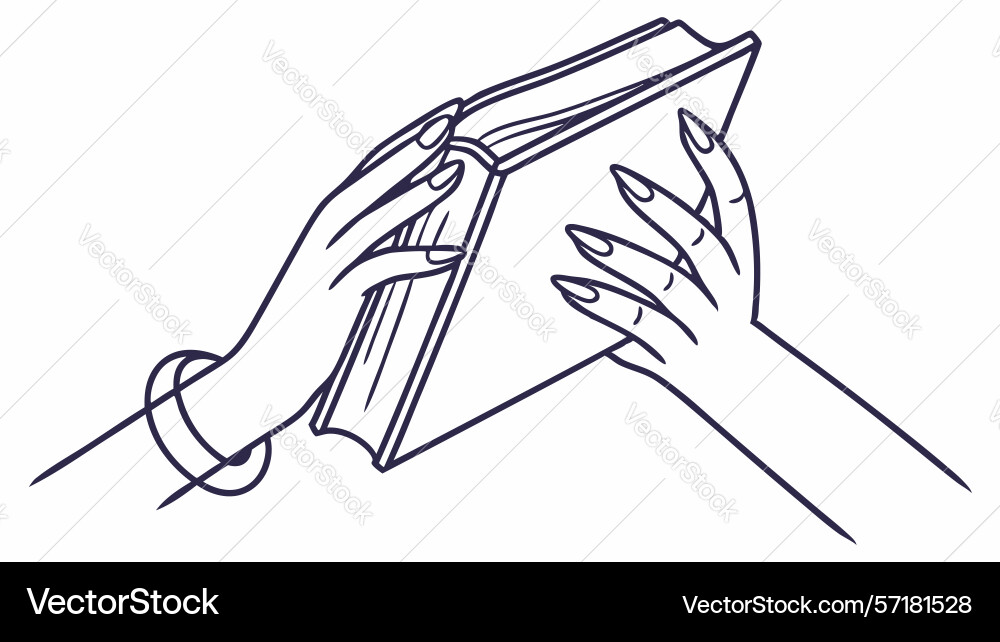 Hands holding open book engaging in reading vector image