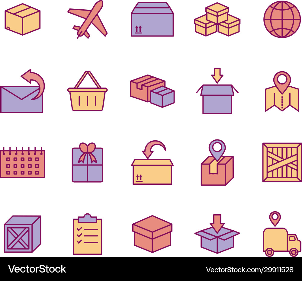 Isolated delivery line and fill style icon set Vector Image