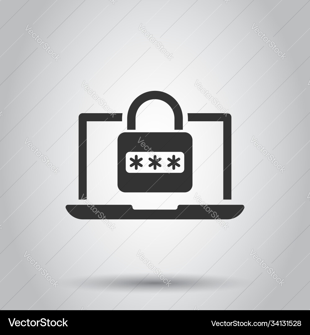 Laptop with password icon in flat style computer vector image