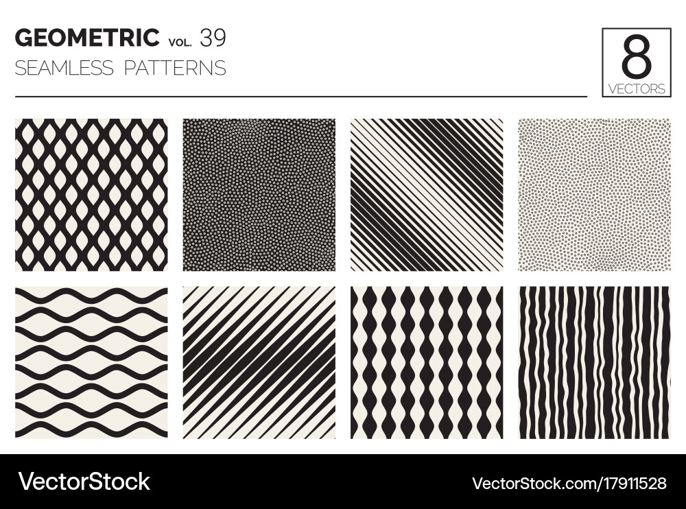 Minimal geometric seamless patterns set Vector Image
