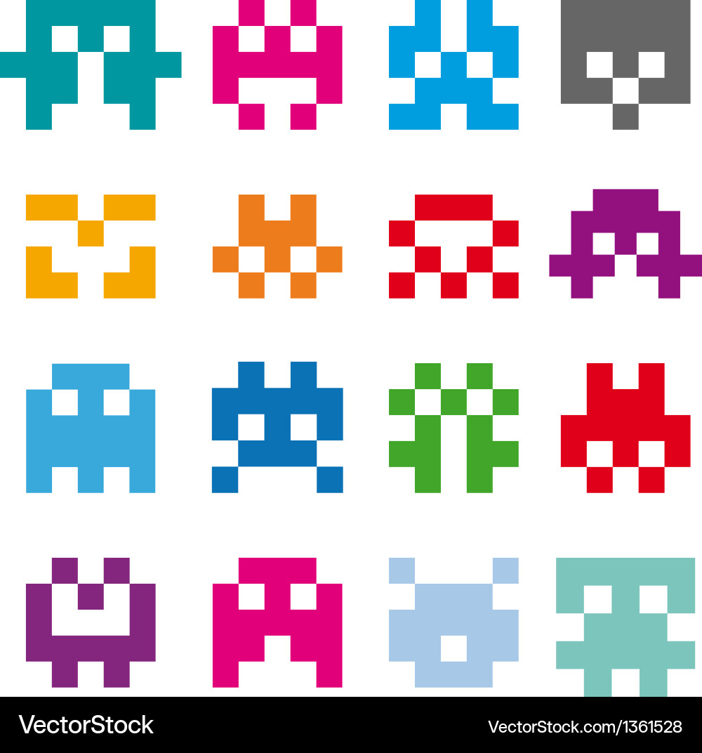 Pixel icons set Royalty Free Vector Image - VectorStock