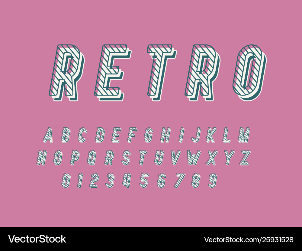 Retro font and alphabet stock Vector Image