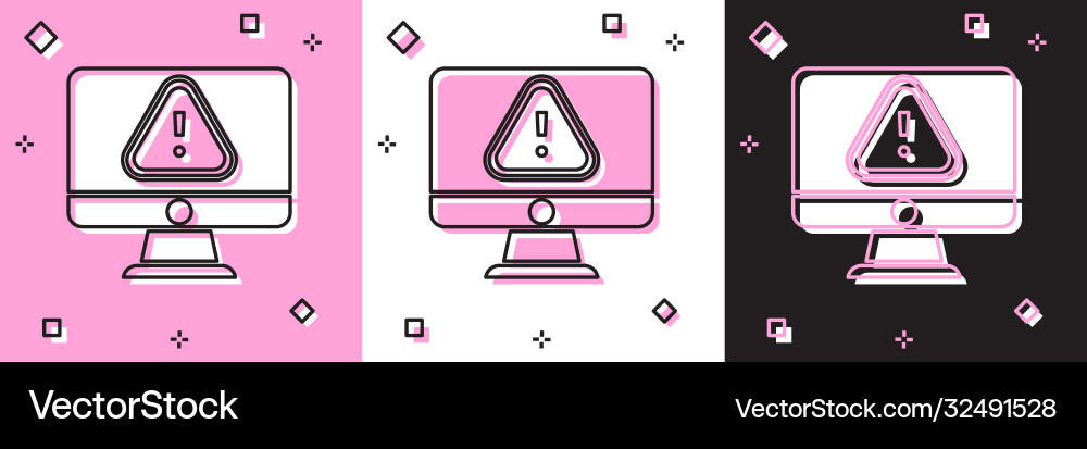 Set computer monitor with exclamation mark icon Set computer monitor with exclamation mark icon Vector Image