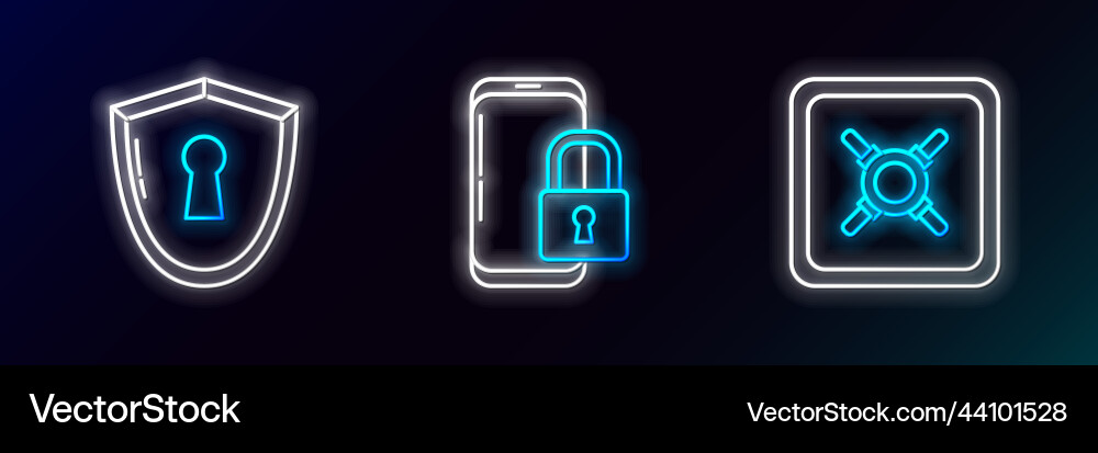 Set line safe shield with keyhole and smartphone vector image