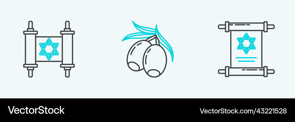 Set line torah scroll and olives branch icon Set line torah scroll and olives branch icon vector image