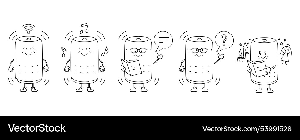 Smart speaker assistant character set performing vector image