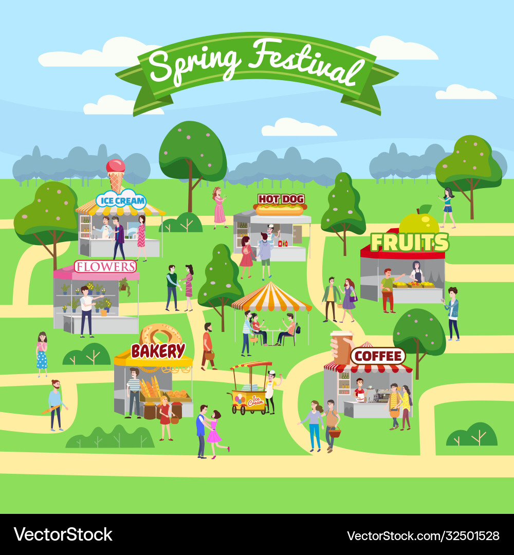 Spring fair festival food street market Spring fair festival food street market vector image