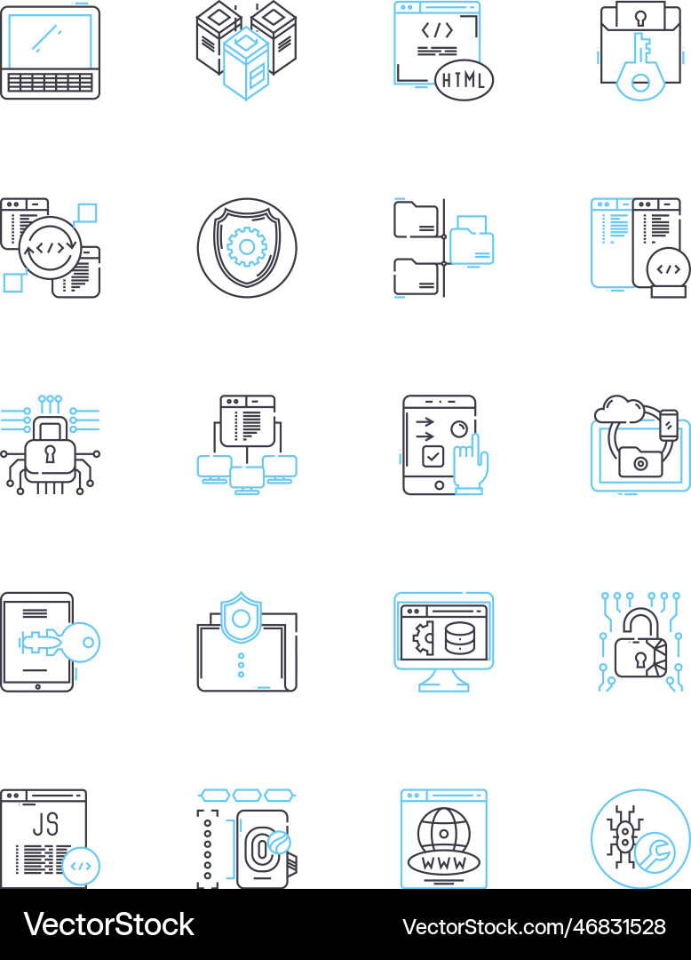 Web data linear icons set scraping extraction Web data linear icons set scraping extraction vector image