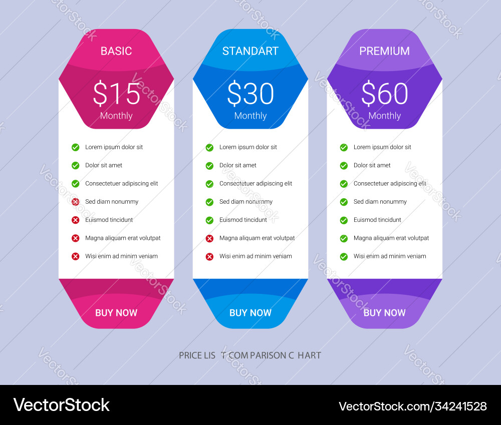 Web price comparison table template design vector image