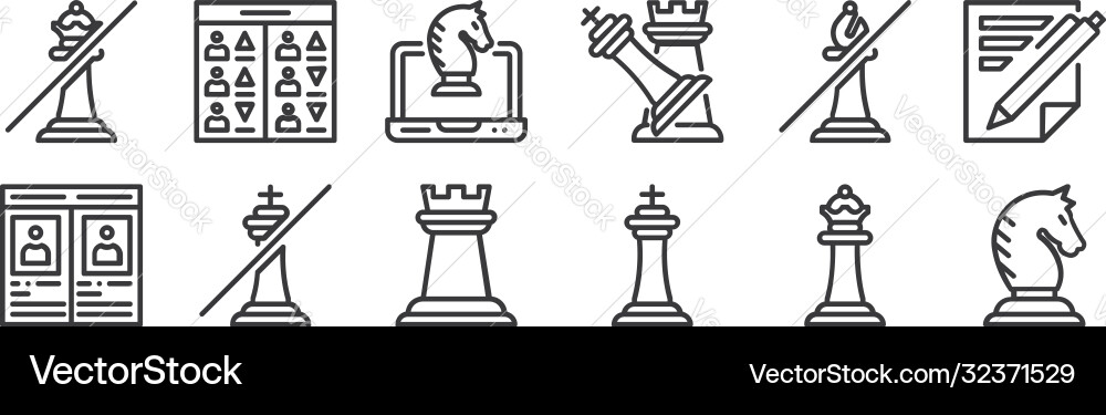 12 set linear chess game icons thin outline 12 set linear chess game icons thin outline vector image