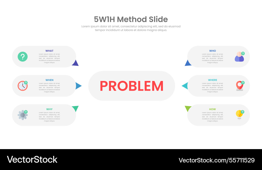 5w1h problem solving method infographic template Vector Image
