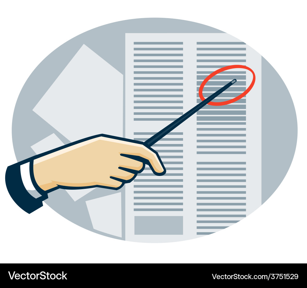 Hand with pointer pointing data sheet retro vector image