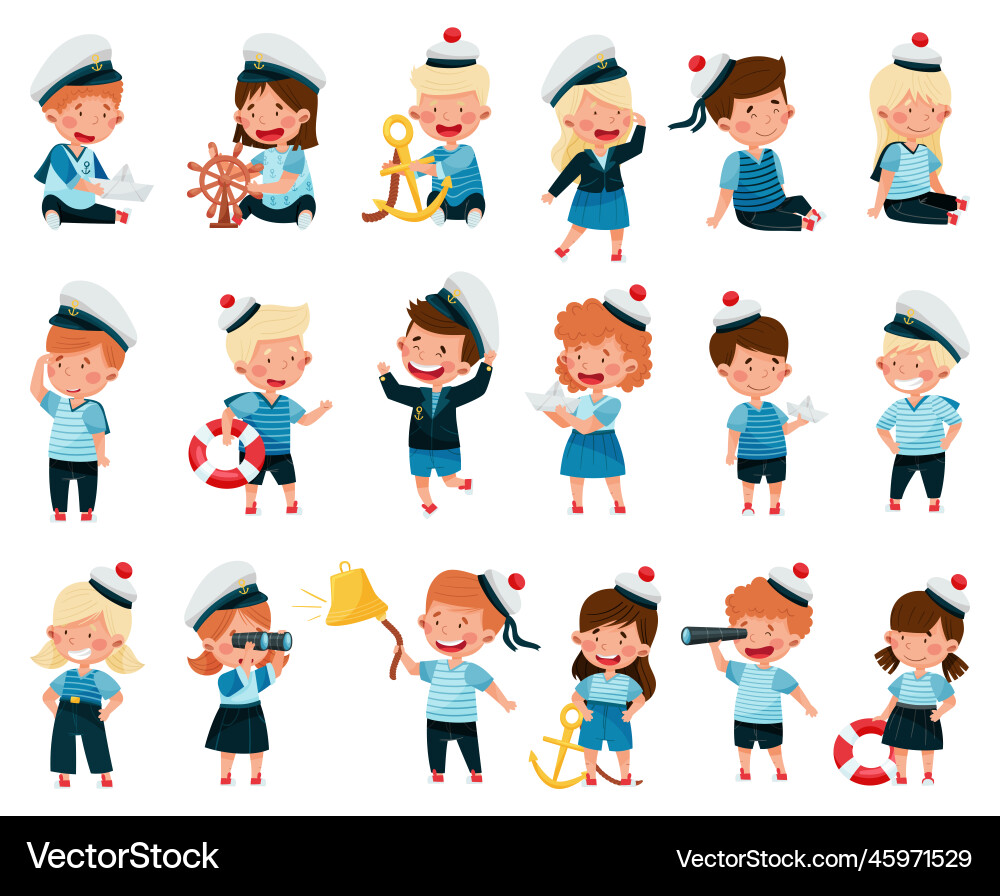 Kleine Kinder in Seeleute Kostüme spielen Kleine Kinder in Seeleute Kostüme spielen vektorbild