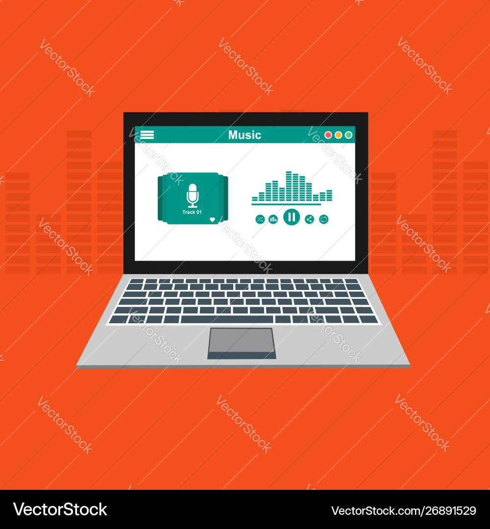 Media player application app template with flat Media player application app template with flat Vector Image