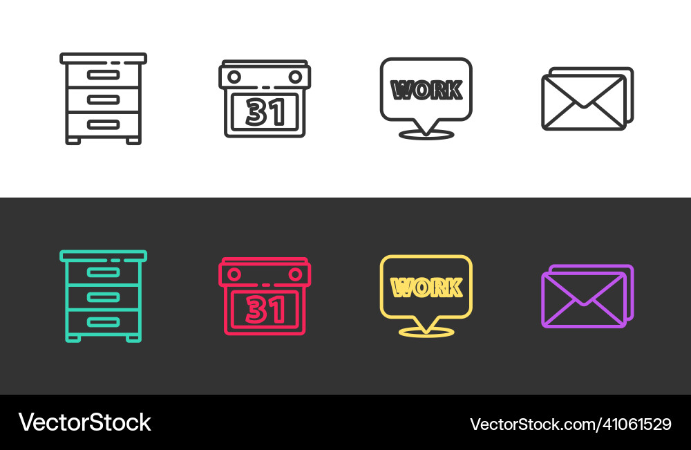 Set line drawer with documents calendar location Set line drawer with documents calendar location vector image