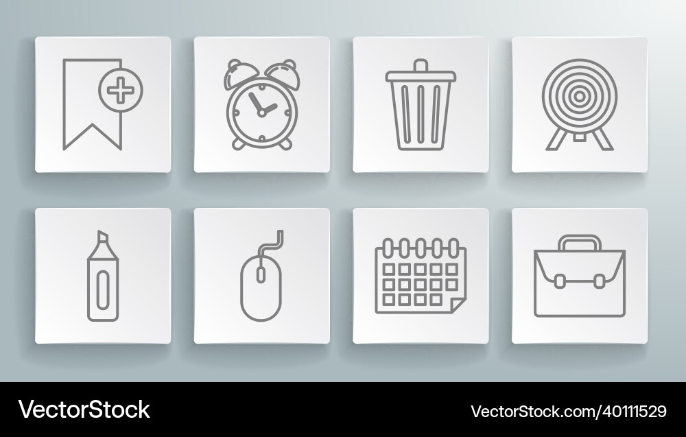 Set line marker pen alarm clock computer mouse Set line marker pen alarm clock computer mouse vector image