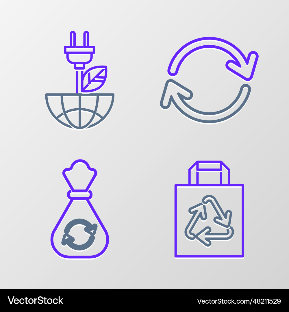 Set line paper shopping bag with recycle garbage Vector Image