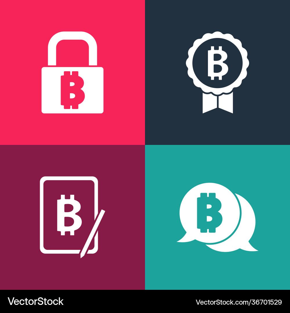 Set pop art bitcoin mining from tablet Set pop art bitcoin mining from tablet vector image