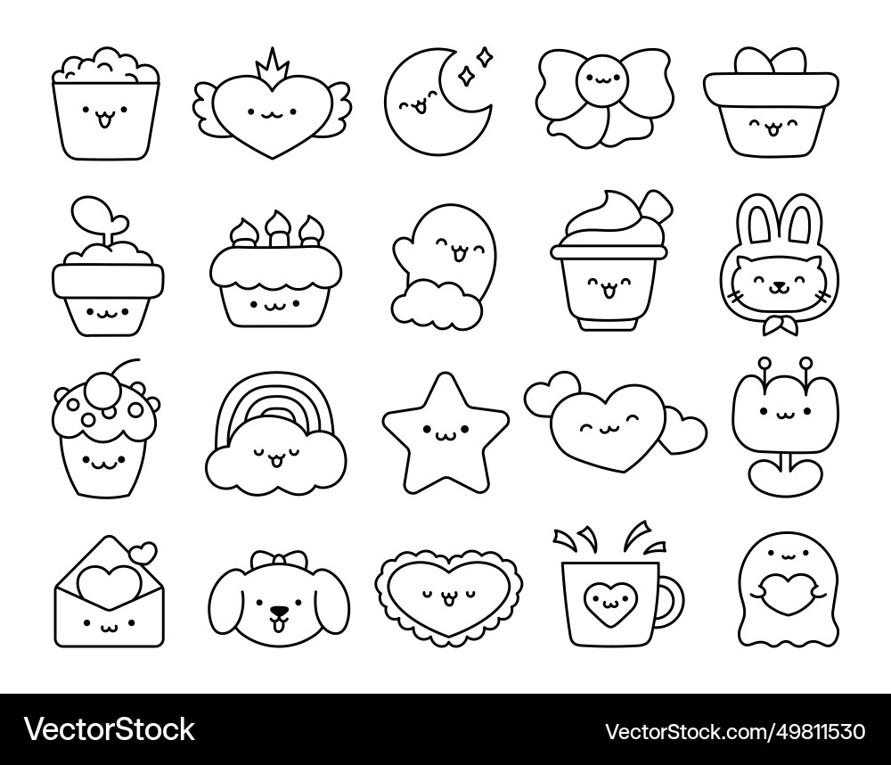 Cartoon happy kawaii characters coloring page Cartoon happy kawaii characters coloring page vector image