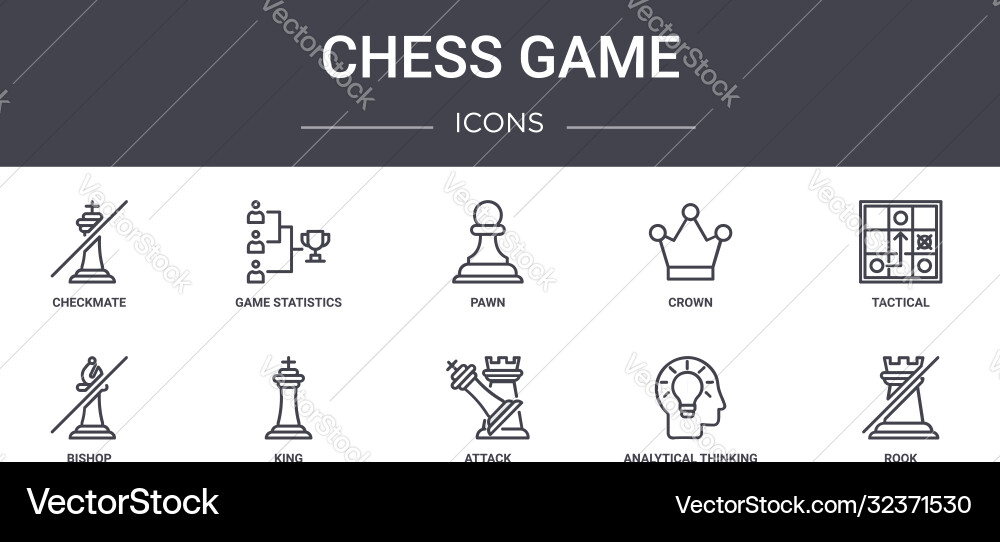 Chess game concept line icons set contains Chess game concept line icons set contains vector image