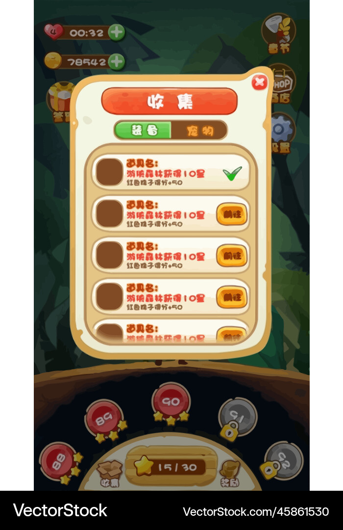 Complete set of level button game ui pop-up icon Vector Image