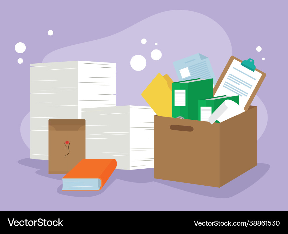 Documents in box and envelope Vector Image