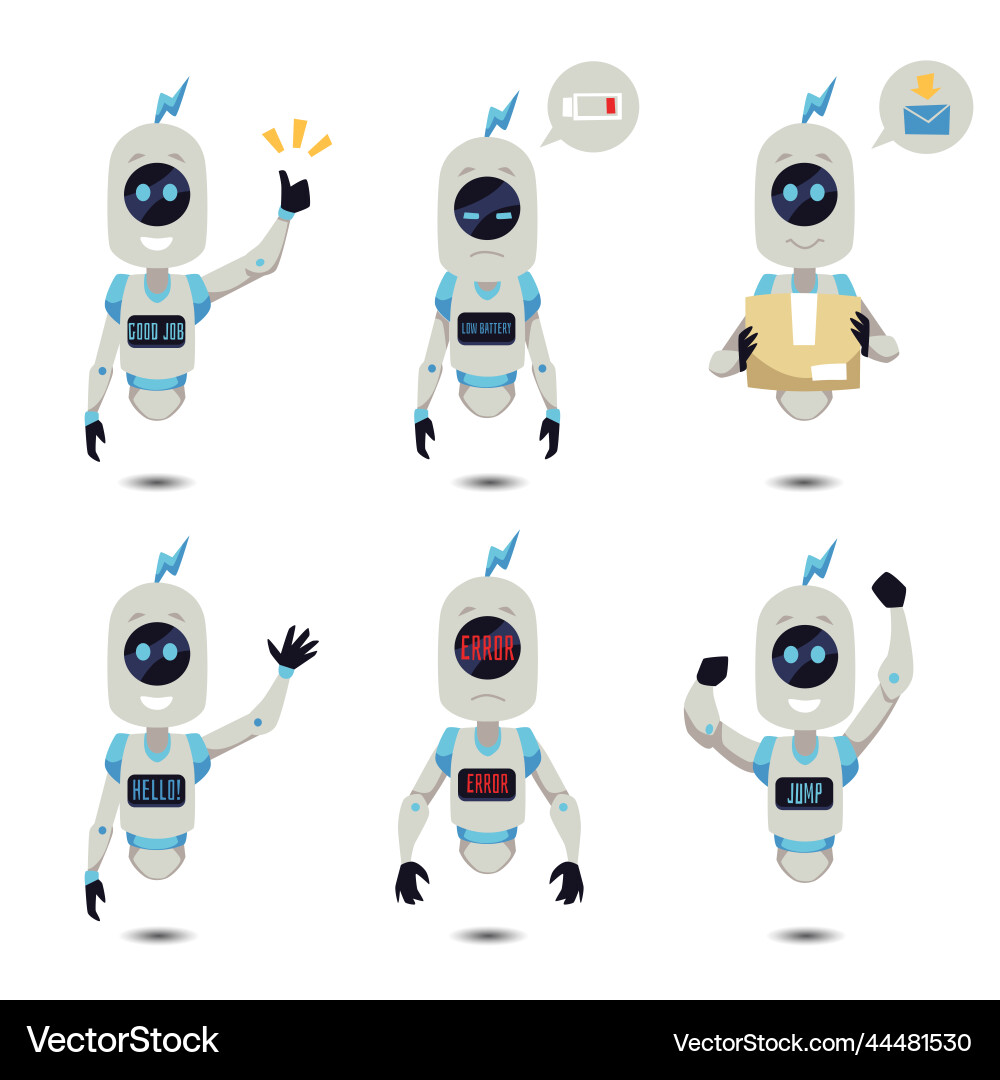 Floating Roboter mit verschiedenen Emotionen eingestellt Floating Roboter mit verschiedenen Emotionen eingestellt vektorbild