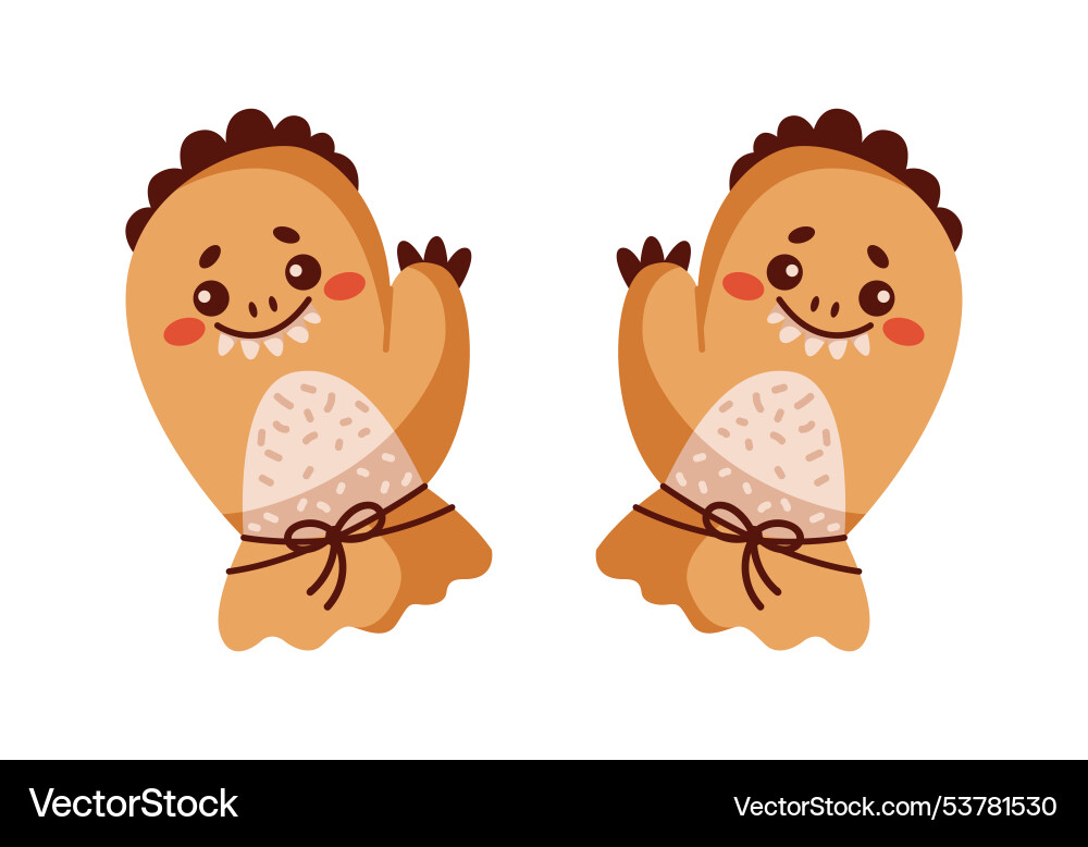 Funny knitted mittens monster shaped flat Funny knitted mittens monster shaped flat vector image