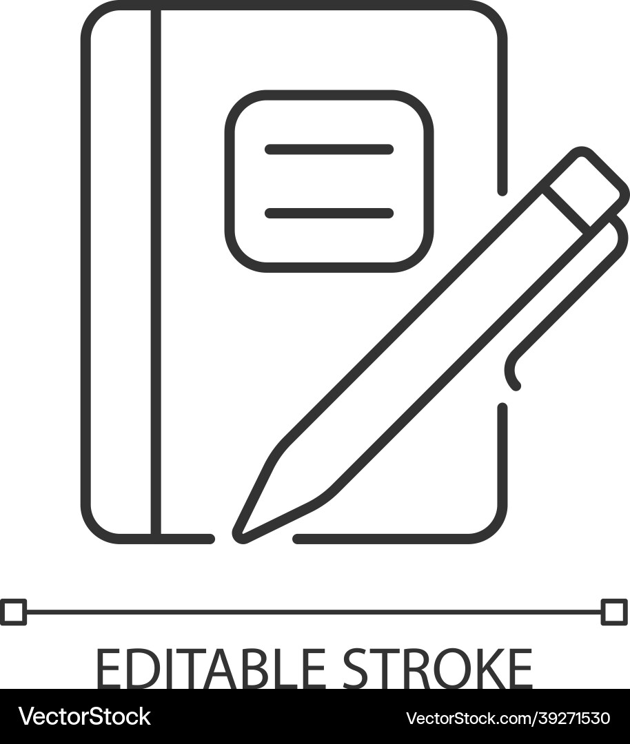 Graph composition notebook with pen linear icon Graph composition notebook with pen linear icon vector image