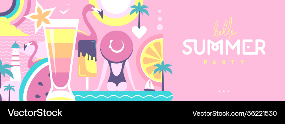 Hello summer flat poster or banner with cocktail Hello summer flat poster or banner with cocktail vector image
