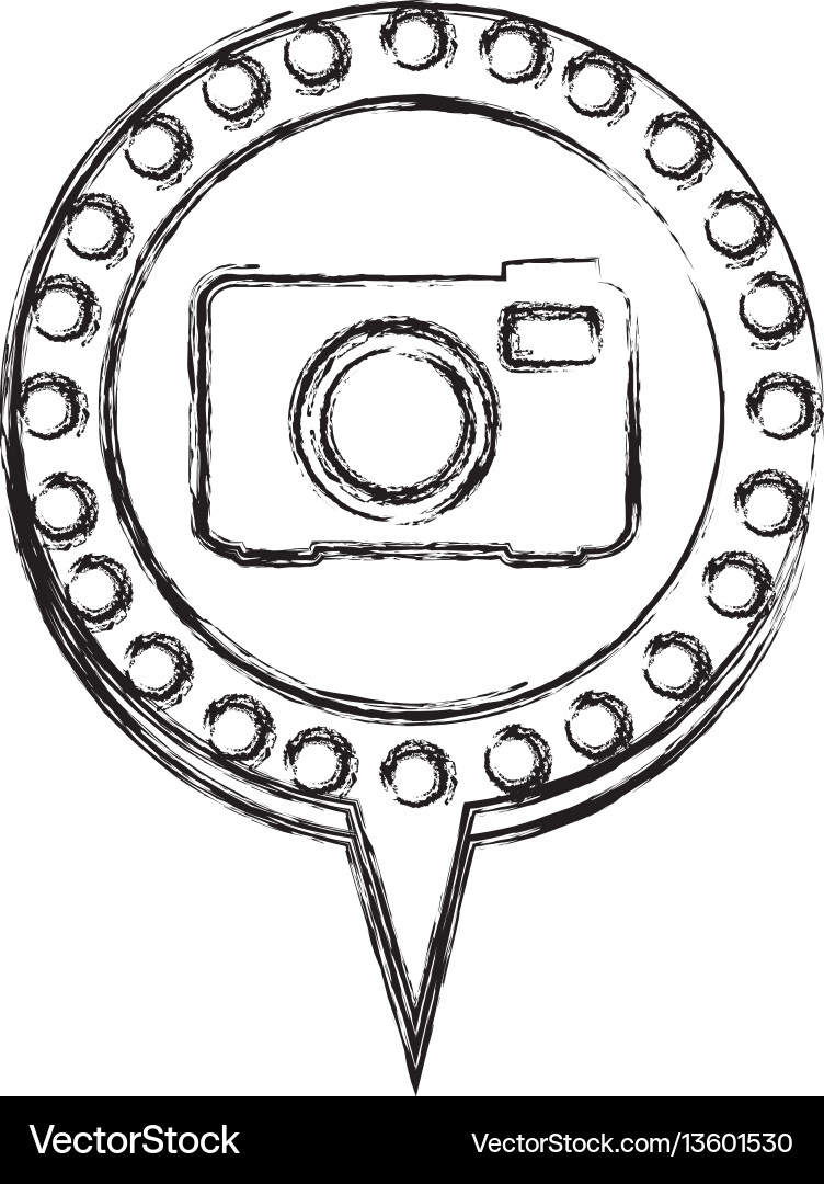 Monochrome sketch with analog camera and circular Monochrome sketch with analog camera and circular Vector Image