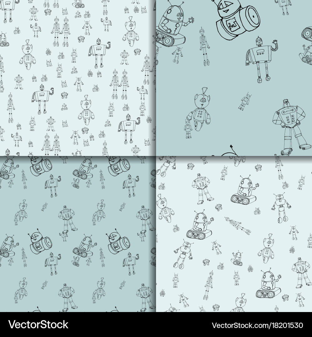Robot doodles pattern set vector image