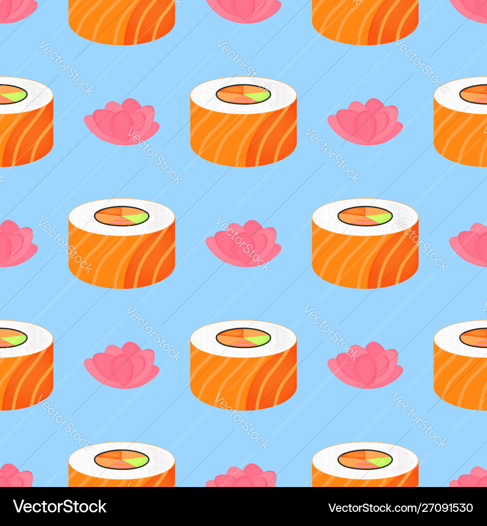 Roll with salmon and ginger seamless pattern Roll with salmon and ginger seamless pattern vector image