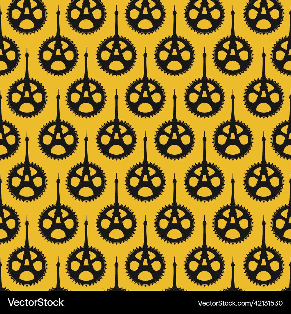 Seamless bicycle gearing with eiffel tower pattern Vector Image