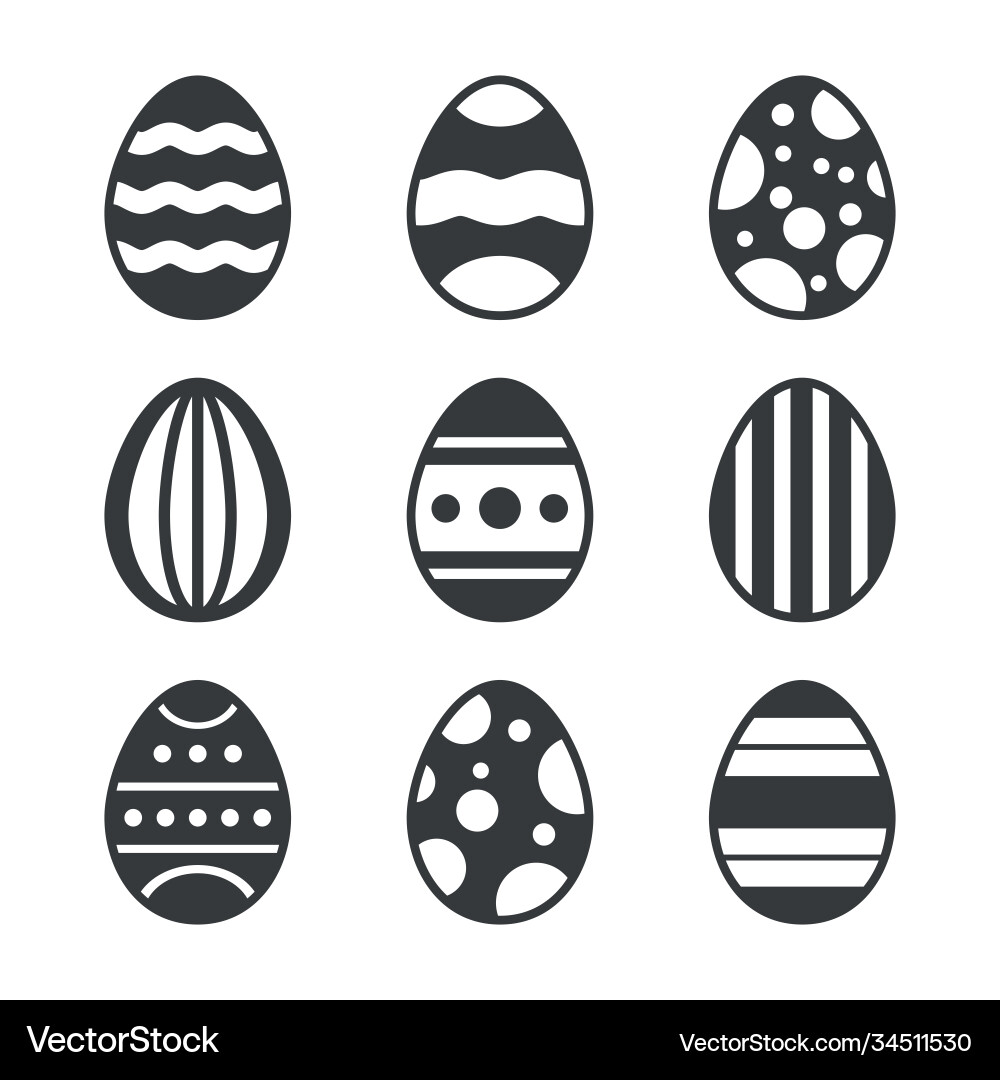 Set black easter eggs decorated with ornament Set black easter eggs decorated with ornament vector image