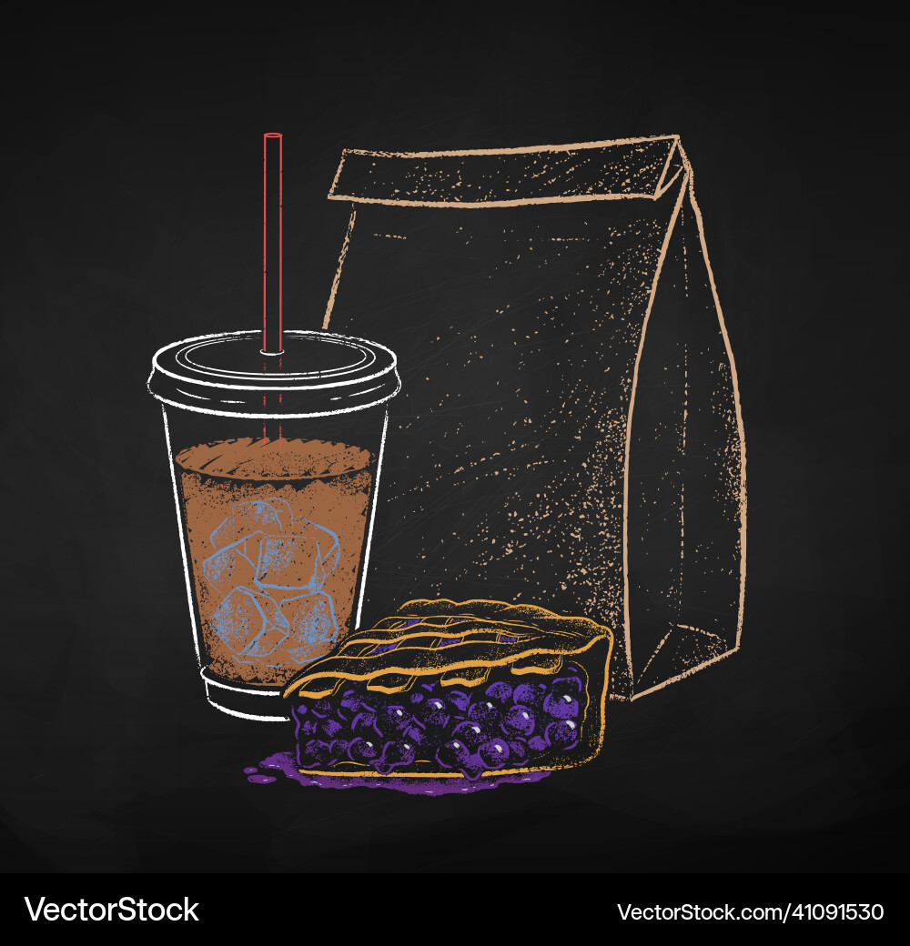 Takeaway iced coffee cup with blueberry pie vector image