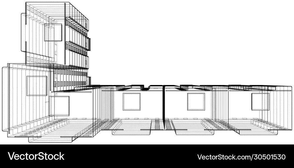 Wire-frame model a multi-storey building vector image
